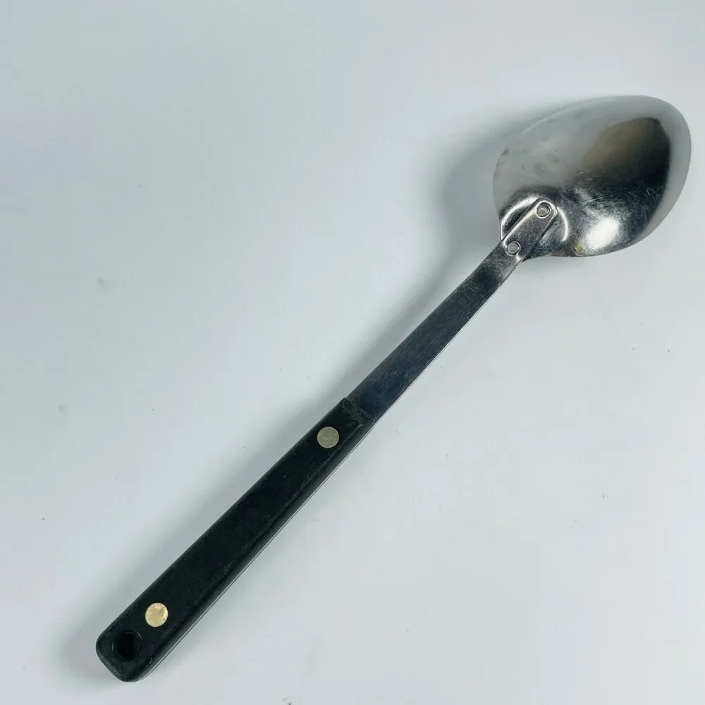 Vintage Flint Stainless Steel Serving Spoon Ladle USA Black Handle 12